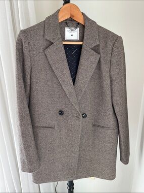 Belle & Bloom Brown Herringbone Double-Breasted Blazer